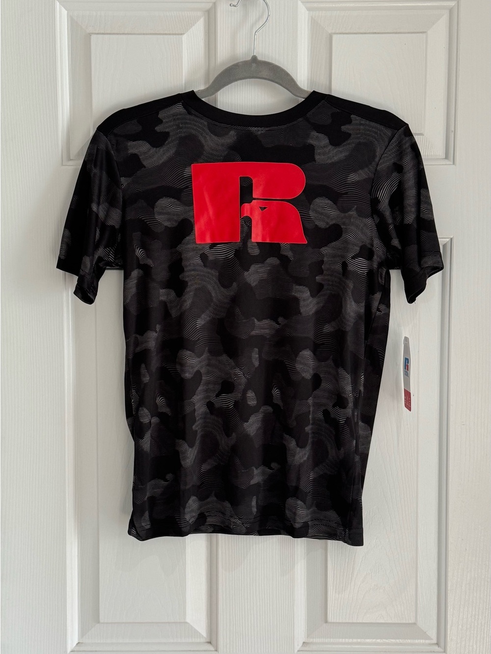 Russell Athletic Boys Black Camouflage Performance Tee with Red Logo